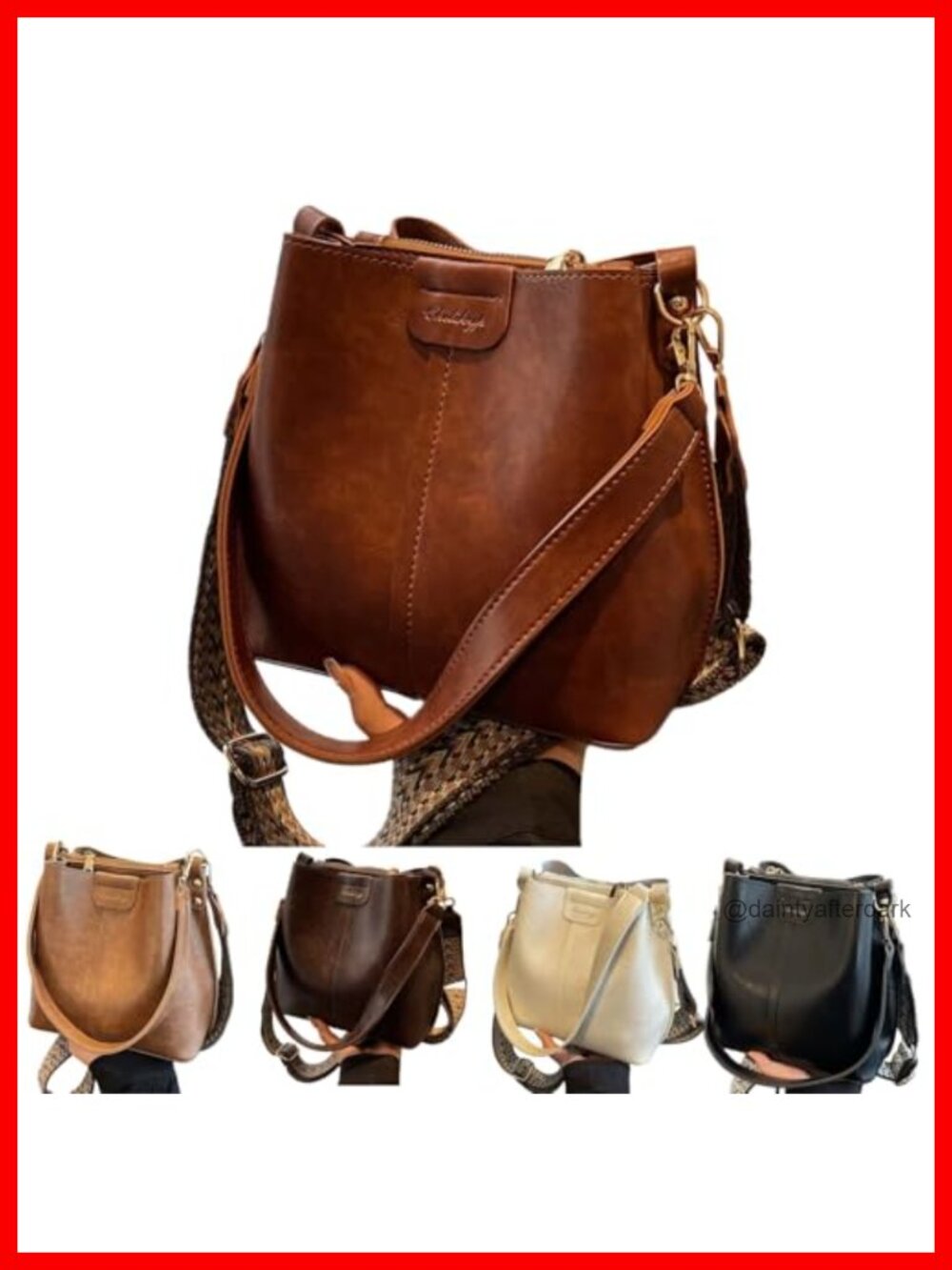 Vintage Bucket Crossbody Bag for Women, Large Capacity, Adjustable Strap,